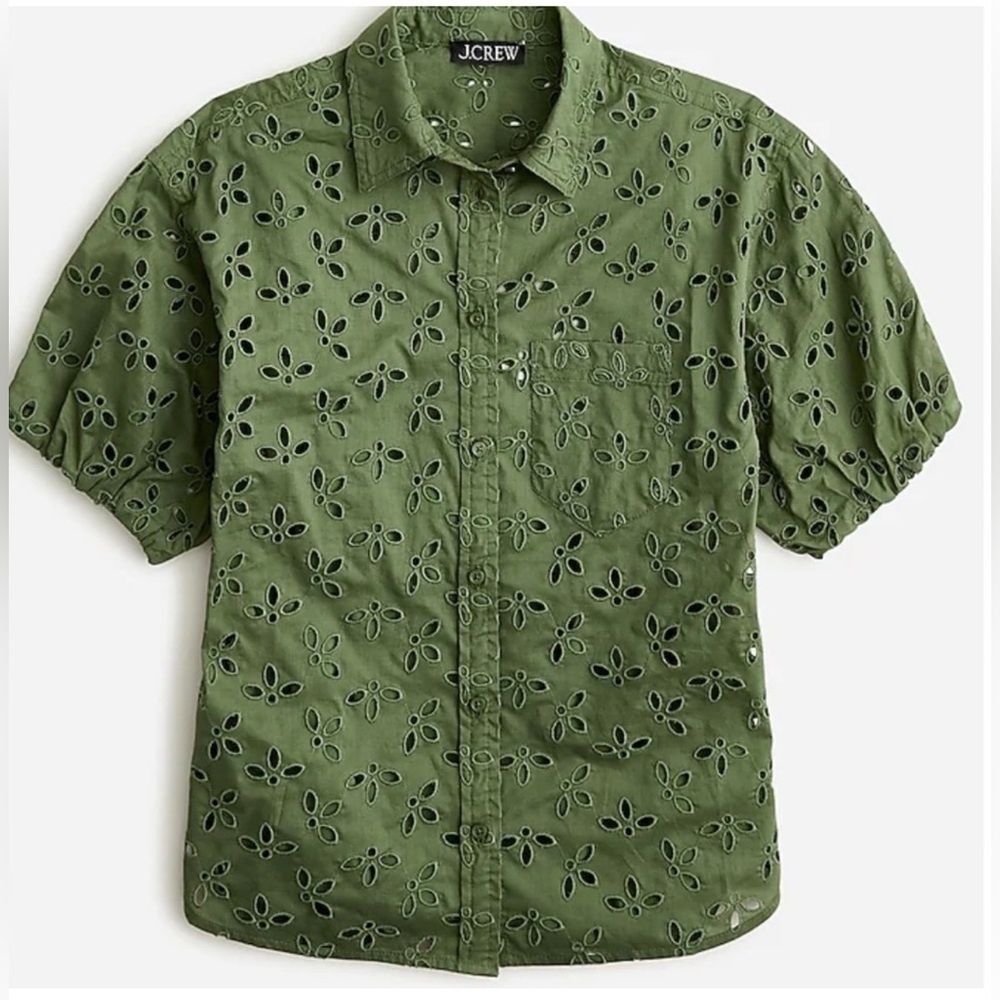 J. Crew Women Green Eyelet Button Down Shirt